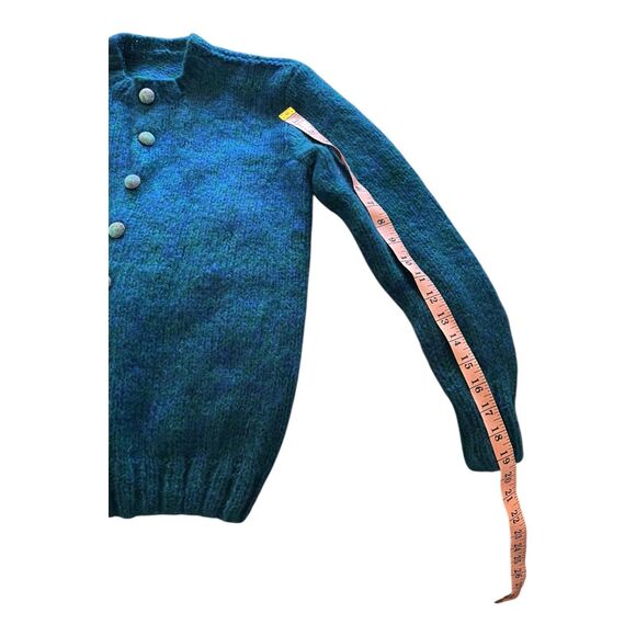 Vintage wool blend teal blue green handknit button up cardigan XS/S - Picture 7 of 9